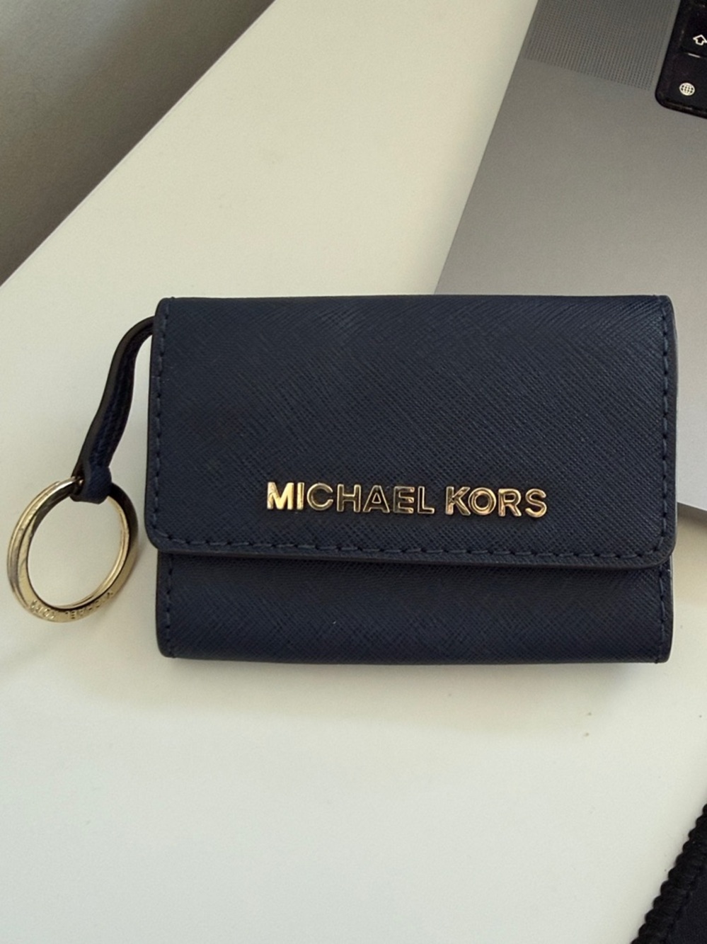 Michael Kors Dark Blue Leather Key & Card Holder